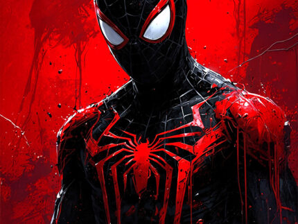 Marvel-Inspired Dark Spider Suit Poster – Red & Black Comic Art