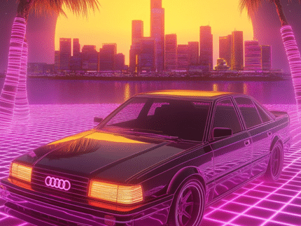 Retro Neon Audi – 80s Style Car Poster Art