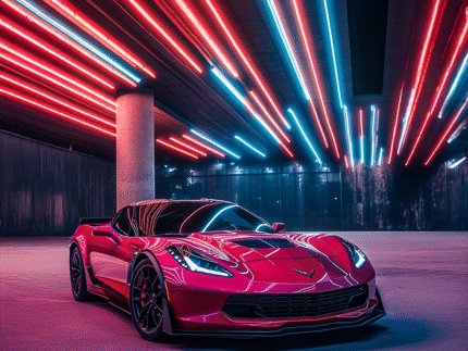 Red Corvette Neon Fury – Night Drive Supercar Poster Art