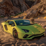 Mint Green Lamborghini in Neon Street – Cyberpunk City Poster Wall Art