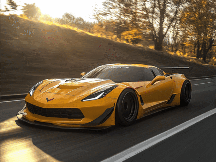 Yellow Corvette in Motion – Dynamic Racing Poster