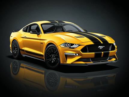 Mustang GT Showroom Style – Yellow & Black Muscle Car Wall Art