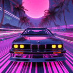 BMW Retro Neon Sunset – Car Art Poster