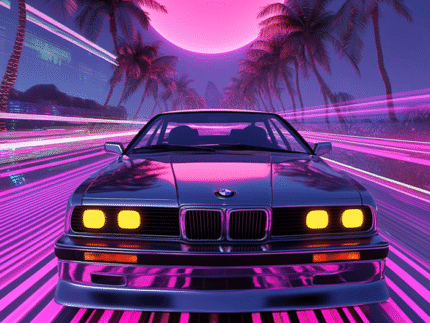 BMW Retro Neon Sunset – Car Art Poster