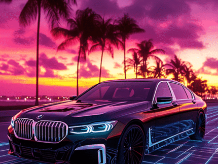 BMW 7 Series Neon Grid – Luxury Car Poster