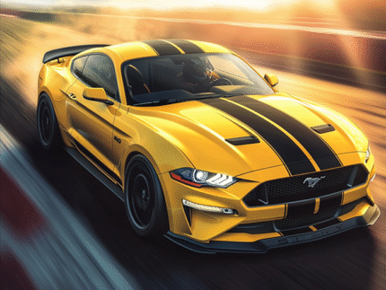 Yellow Mustang GT Drift King – Racing Motion Poster Print