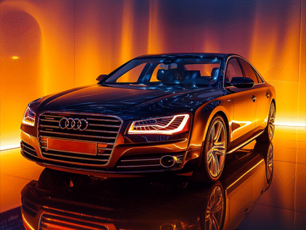 Retro Audi Neon Sunset – 80s Style Car Poster Art