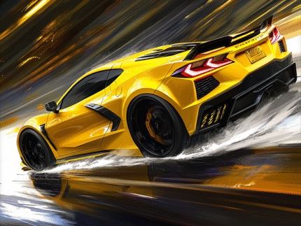 Yellow Corvette Turbo Drift – Supercar Motion Poster Wall Art