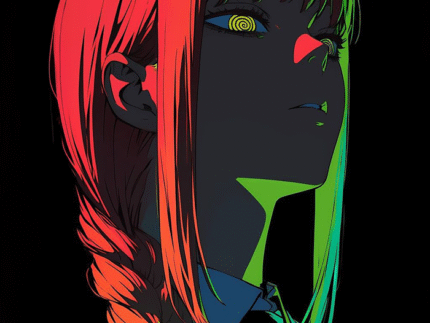 Makima Neon Glare – Chainsaw Man Dark Portrait Art
